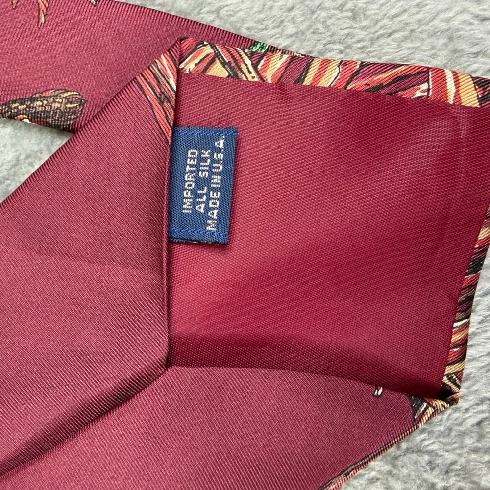 Ducks Unlimited Mens Silk Necktie Burgundy Mallard Duck Wildlife Scenic USA Made